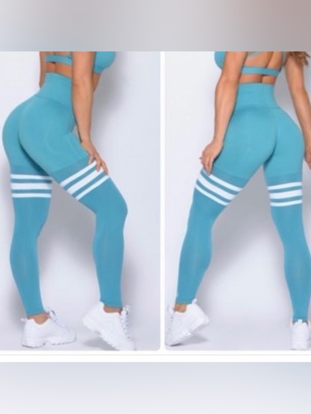 Bombshell Teal Leggings with White Stripes Size Small